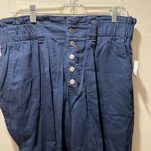 Size 14 NWT Navy Blue Bag Pants. Elastic waist.Buttonfly, Relaxed fit high waist - Picture 5 of 5
